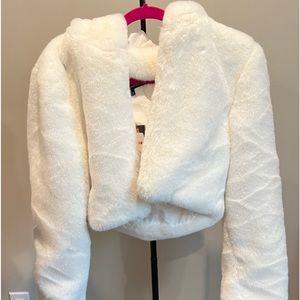 White faux fur cropped jacket